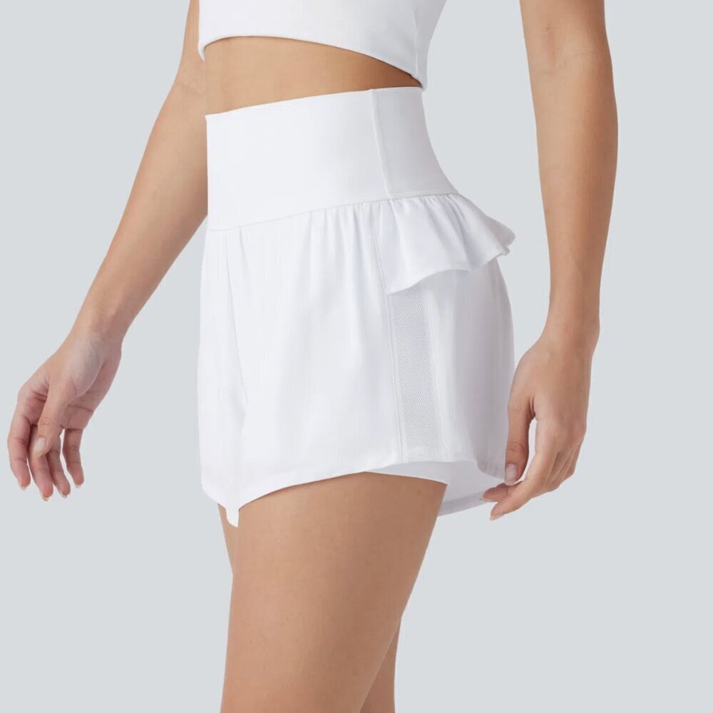 Halara Breezeful™ High Waisted Ruffle Contrast Mesh 2-in-1 Quick Dry Yoga Shorts